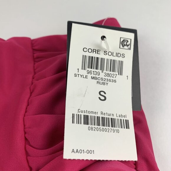 Bar III Shirred High-Rise Bikini Bottoms Women Small Ruby Red Separates Swimwear - Picture 2 of 6